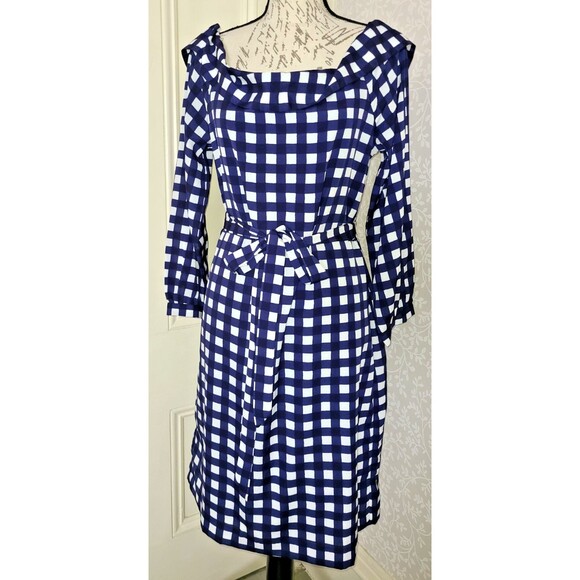 Banana Republic blue & white checkered long sleeved shift dress, ladies' size M - Picture 1 of 16